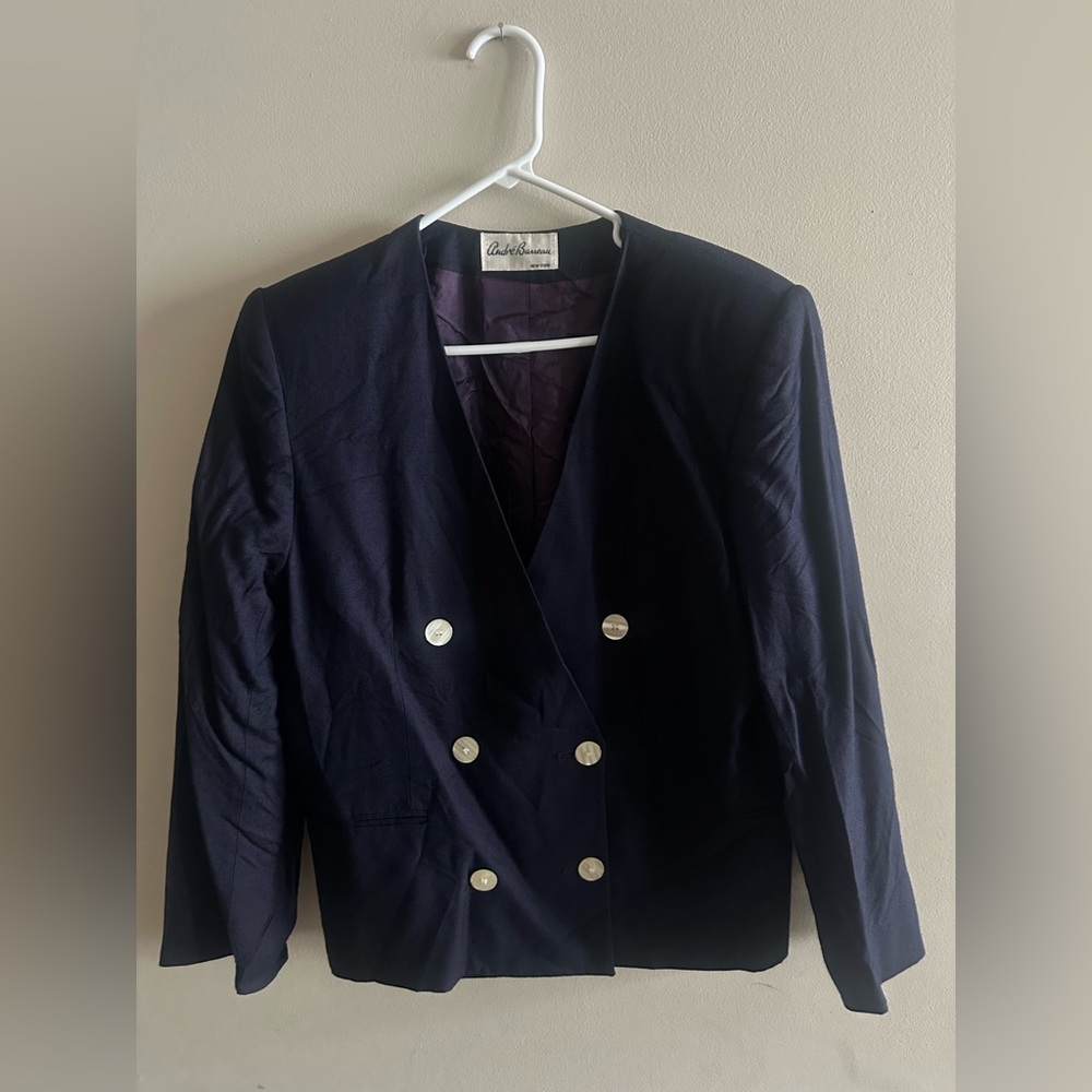 Vintage André Barnau Double-Breasted Purple Linen Blazer Jacket Size 12